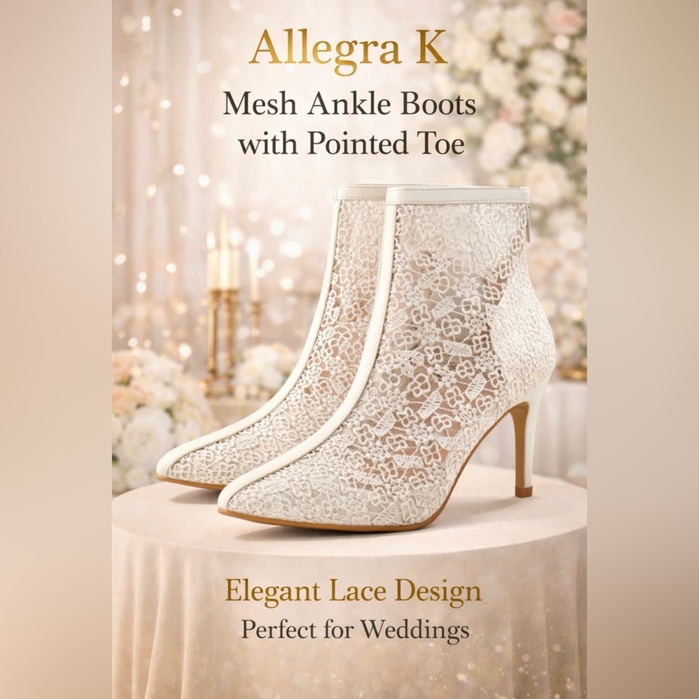 Elegant White Lace Mesh Ankle Boots with Pointed Toe New without Box